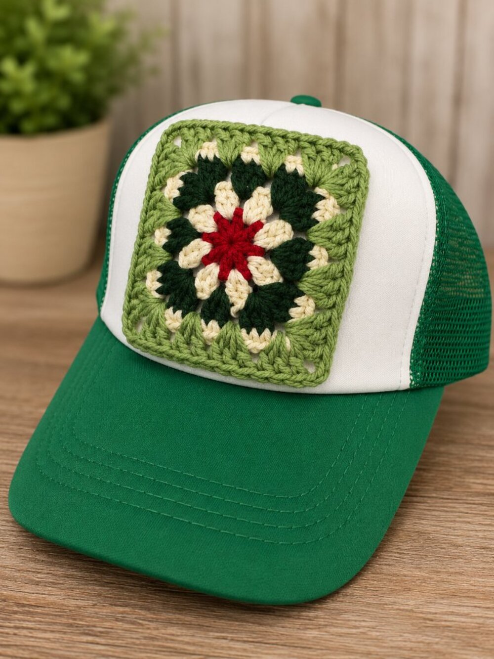 Christmas Trucker Holiday Granny Square Snap Back